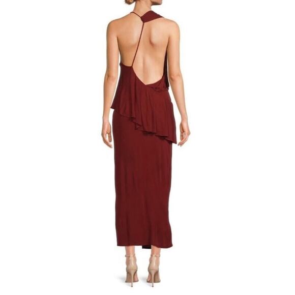 NEW Reiss Xena Strappy Dark Red Open Back Plunge Neck Midi Dress US 8 - Picture 2 of 11